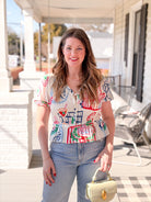 Summer Printed White Smocked Short Sleeve Top