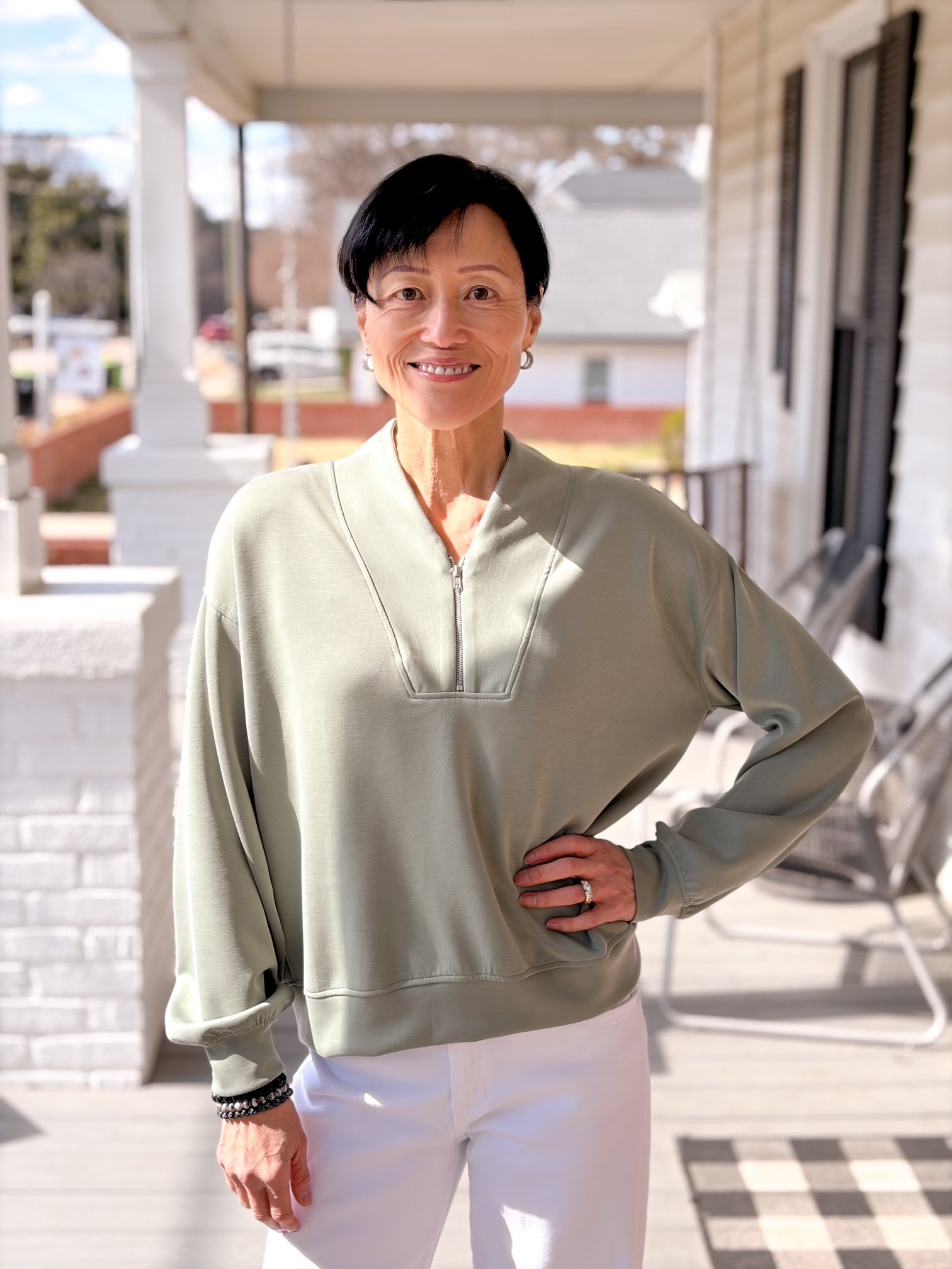 Green Quarter Zip Up Pullover