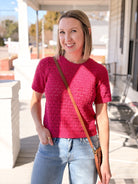 pink short sleeve sweater