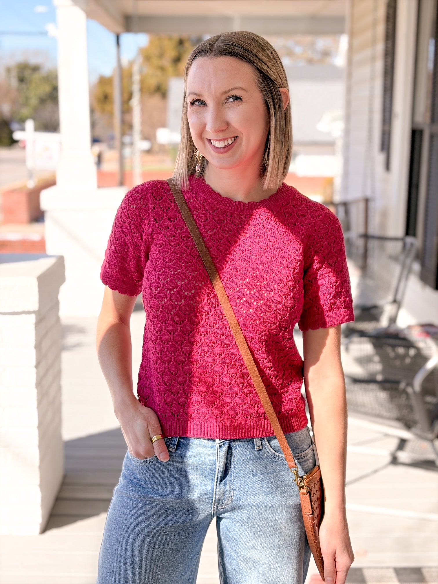 pink short sleeve sweater