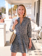 floral mini dress with 3/4 length sleeves