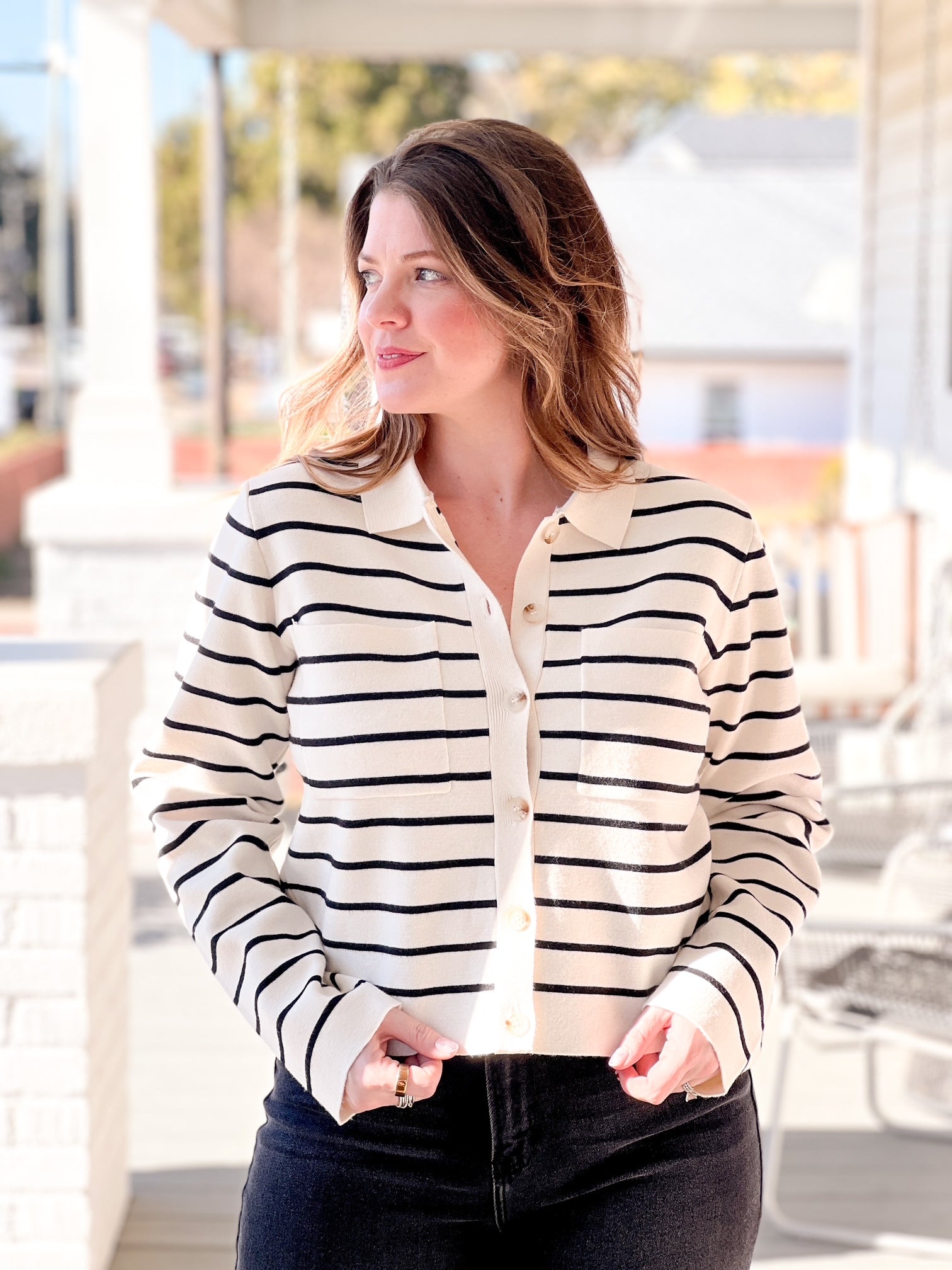 black and white cardigan