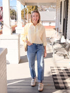Light Yellow Long Sleeve Collared V-Neck Top