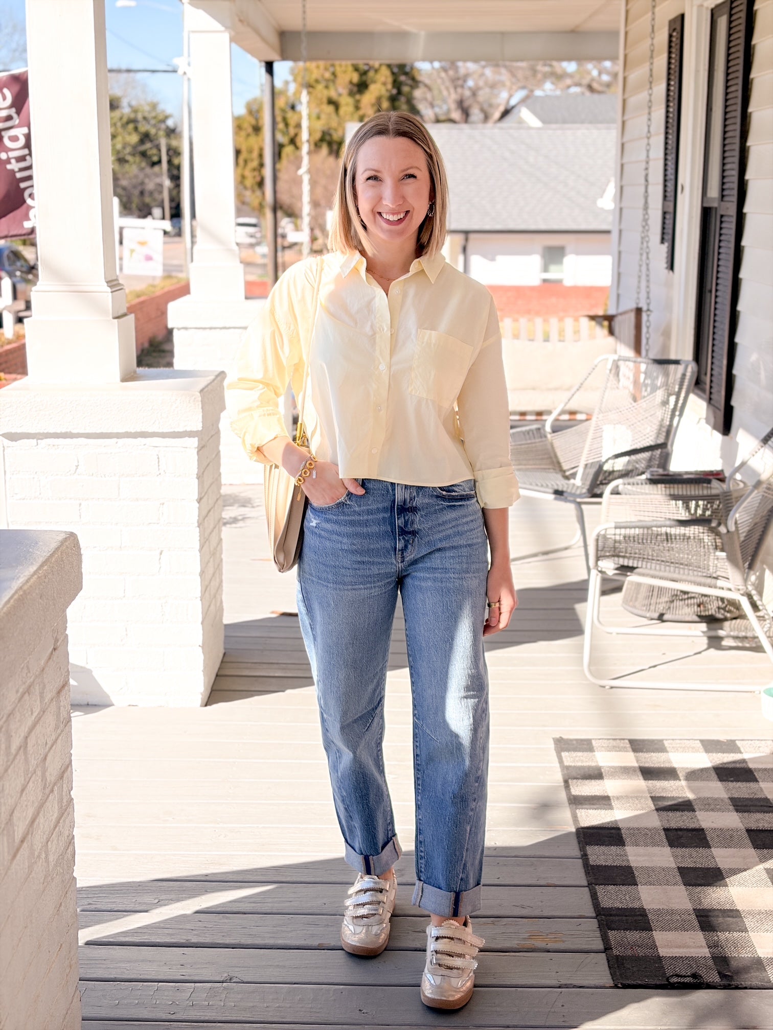 Light Yellow Long Sleeve Collared V-Neck Top