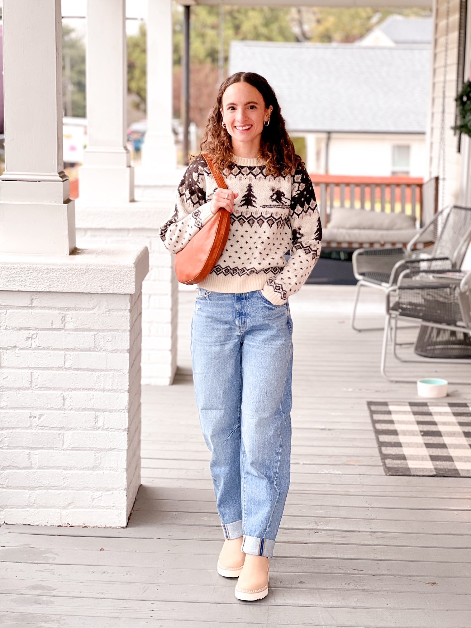 Long Sleeve Sweater with Ski Print