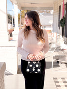 long sleeve white pink top with boat neckline