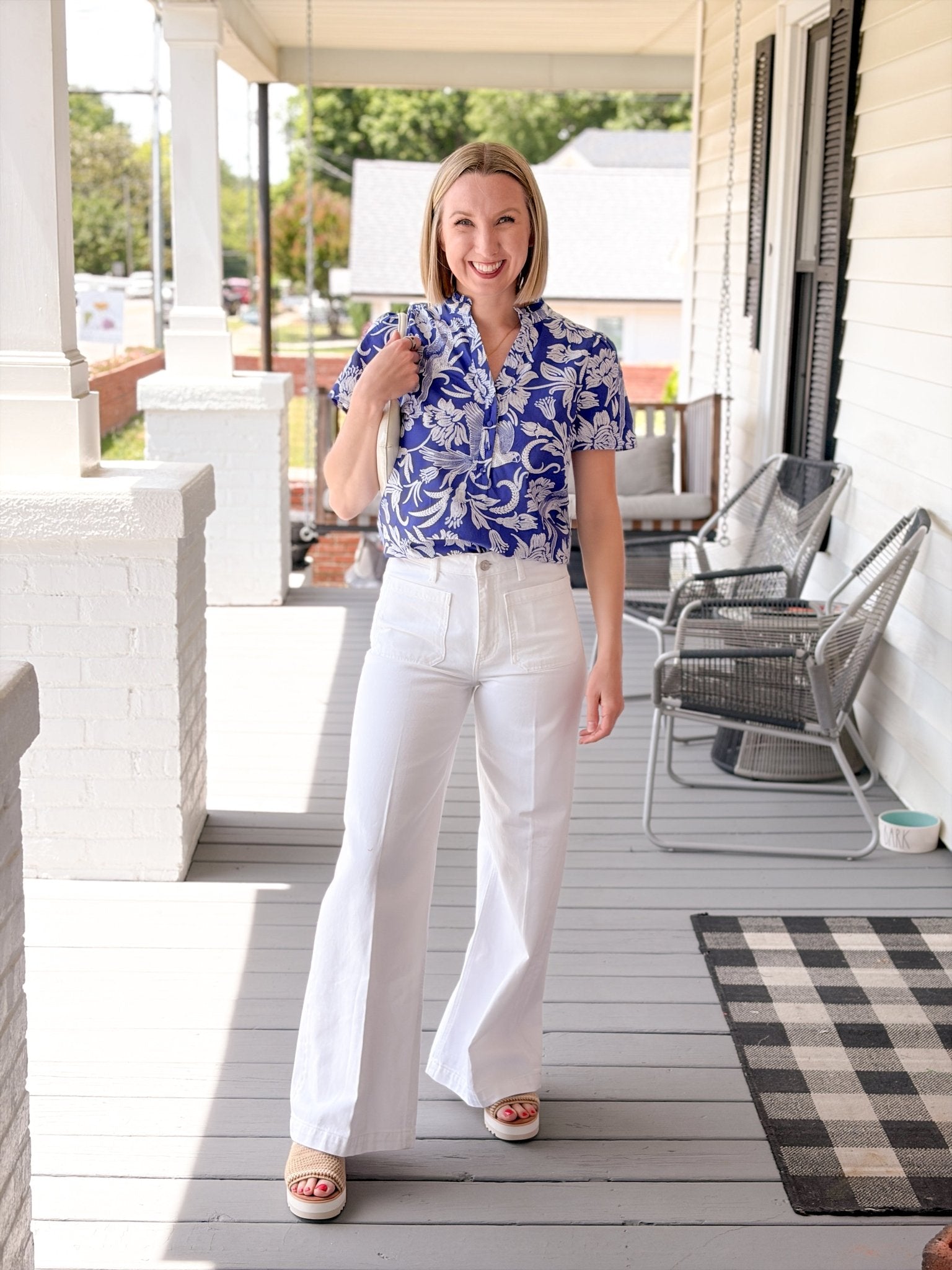 Rose & Lee Co Viry Top, Navy/White Work Tops