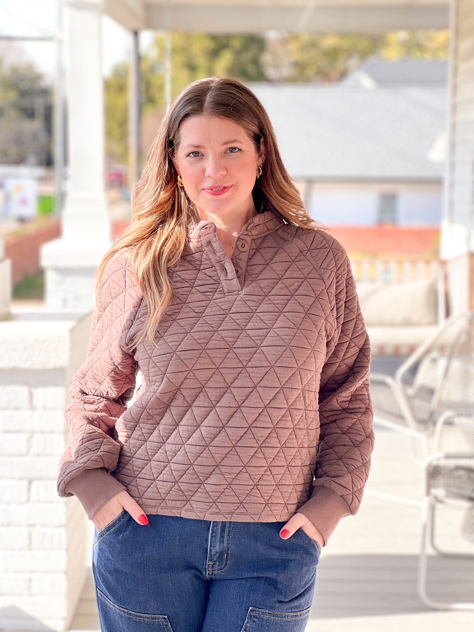 Brown Lightweight Quilted Pullover
