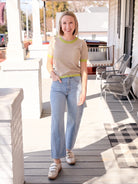 Rose & Lee Co Cora Top, Lavender/Lime Stripe by dRA short sleeve