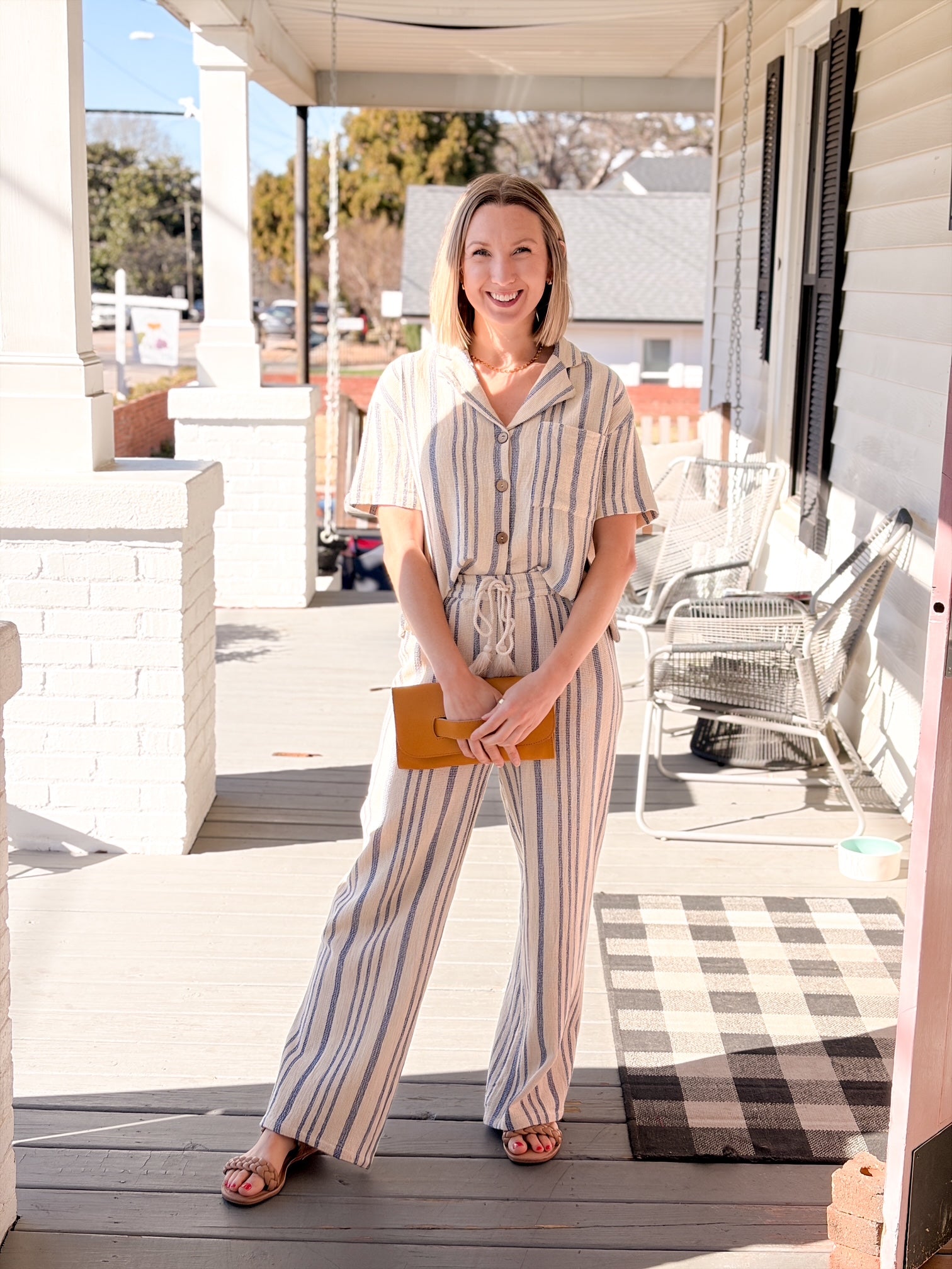 Blue Striped Elastic Waistband Resort Pants