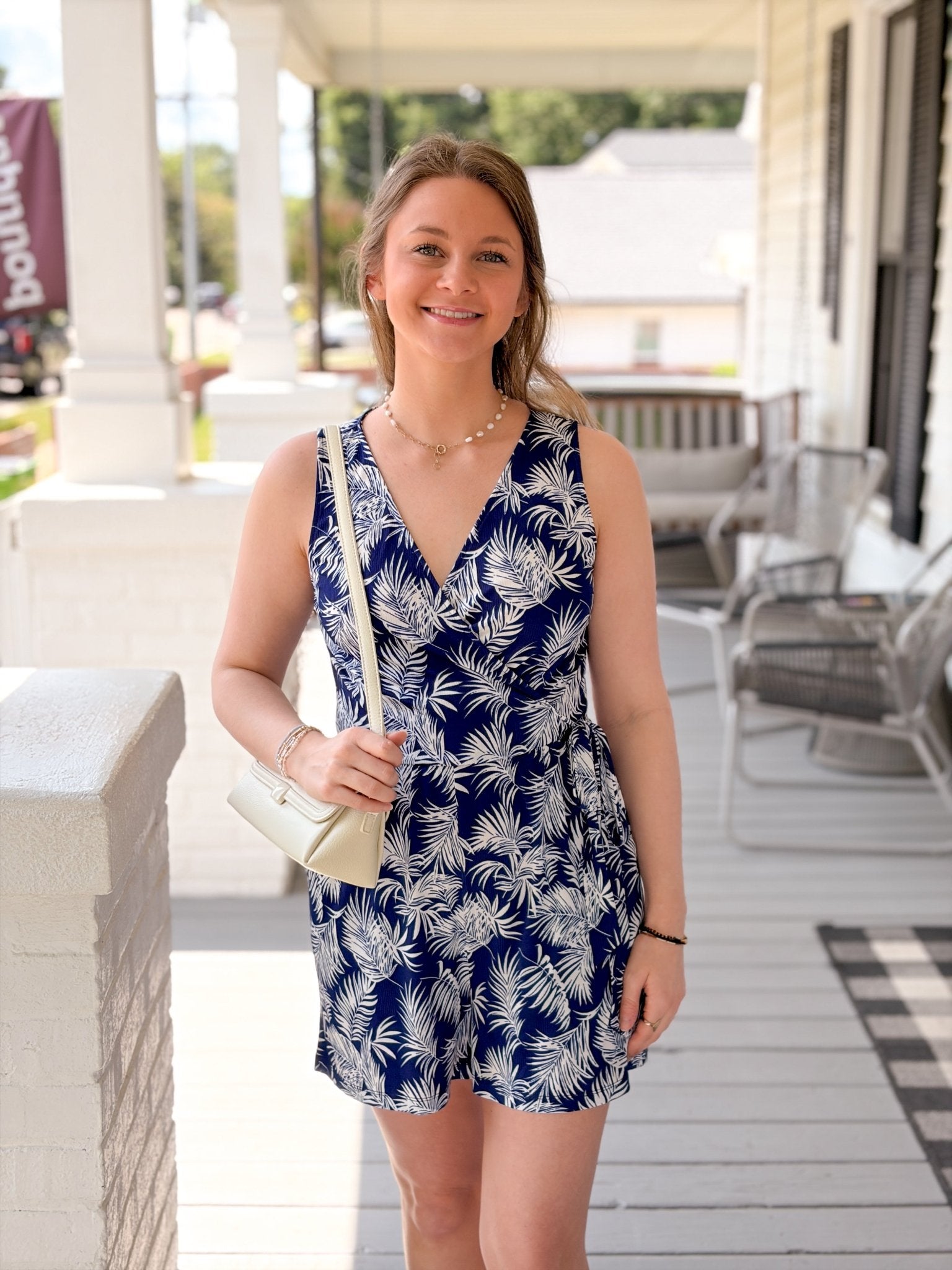 Rose & Lee Co Marlee Romper, Navy/White Tropical Romper