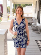 Rose & Lee Co Marlee Romper, Navy/White Tropical Romper