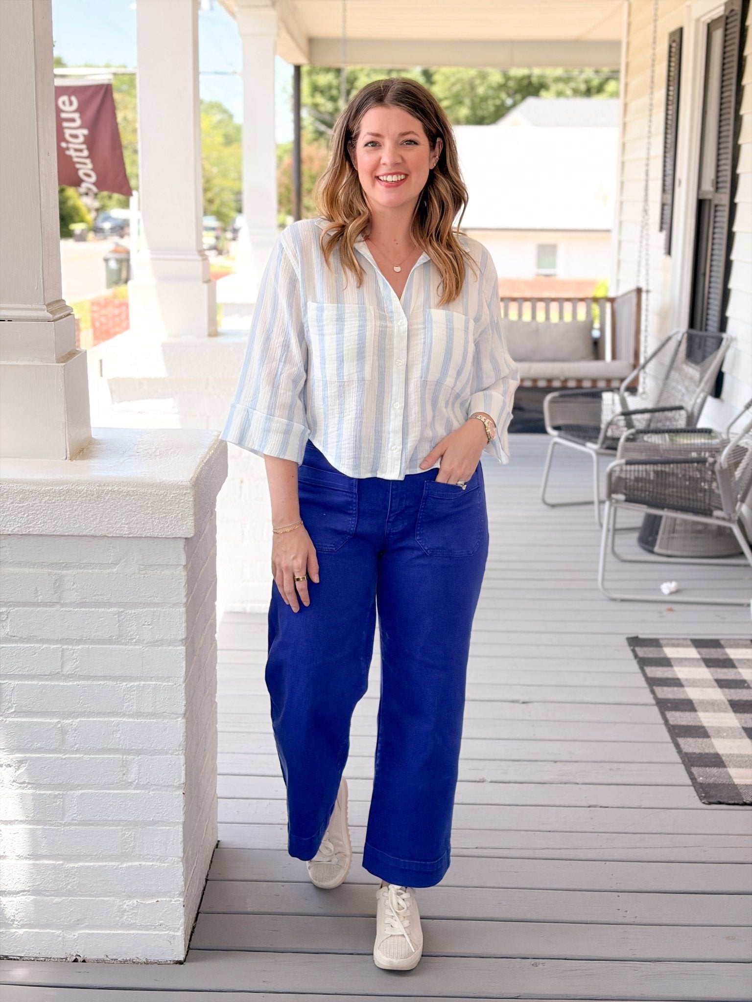 Rose & Lee Co Helena Striped Top, Sea Salt by Z Supply short sleeve