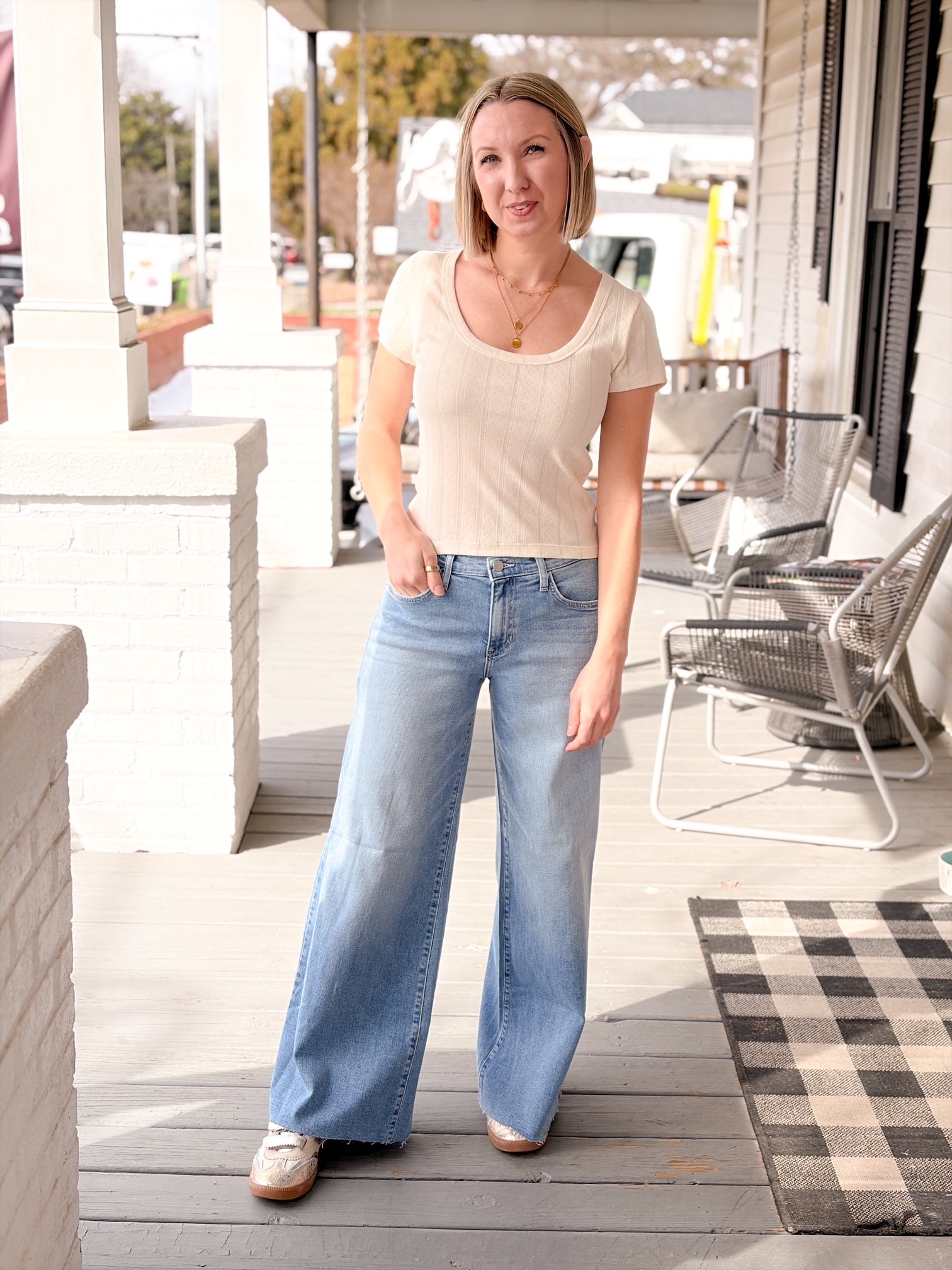 White Pointelle Short Sleeve Tee