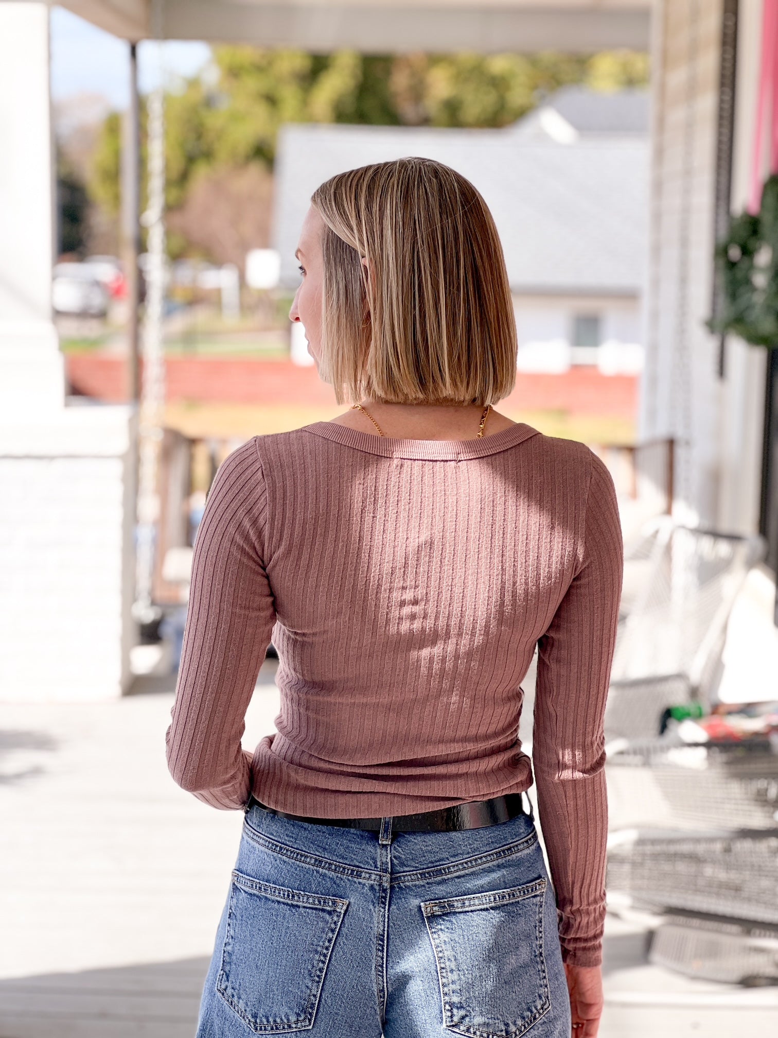 long sleeve wide knit tee with scoop neckline