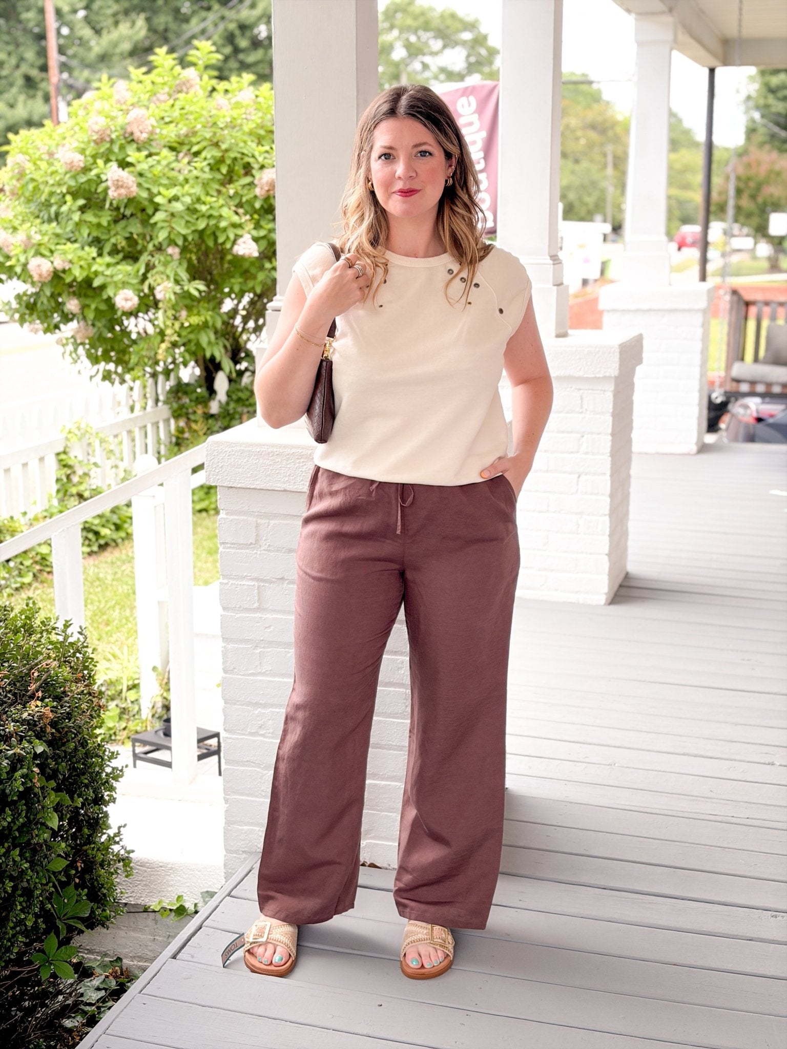 Rose & Lee Co Linen Drawstring Pants, Chocolate by Marine Layer Pants