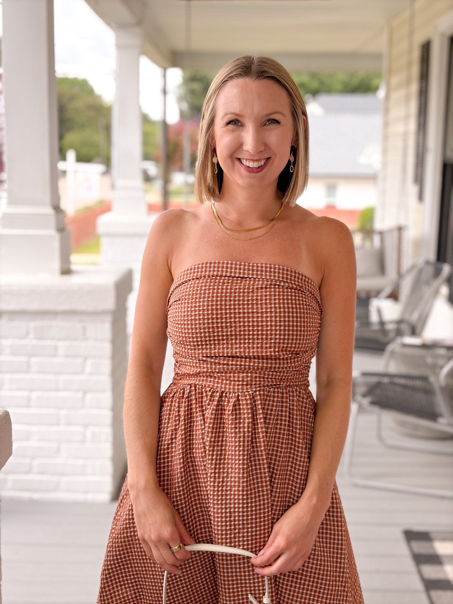 Rose & Lee Co Adriana Dress, Terracotta Check Casual Dresses