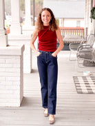 red velvet tank with rouched sides