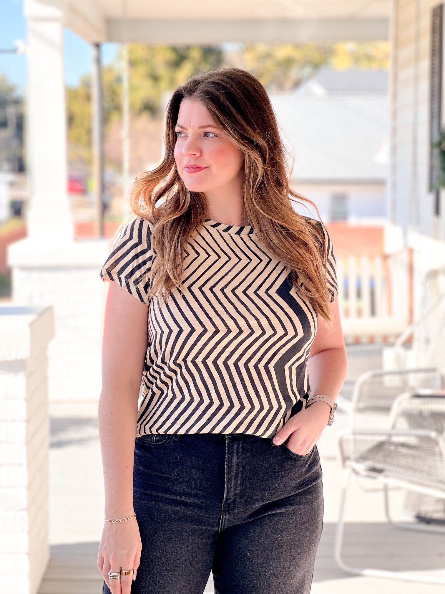 Chevron Stripe Short Sleeve Tee