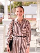stripe dress, button up front, long sleeves