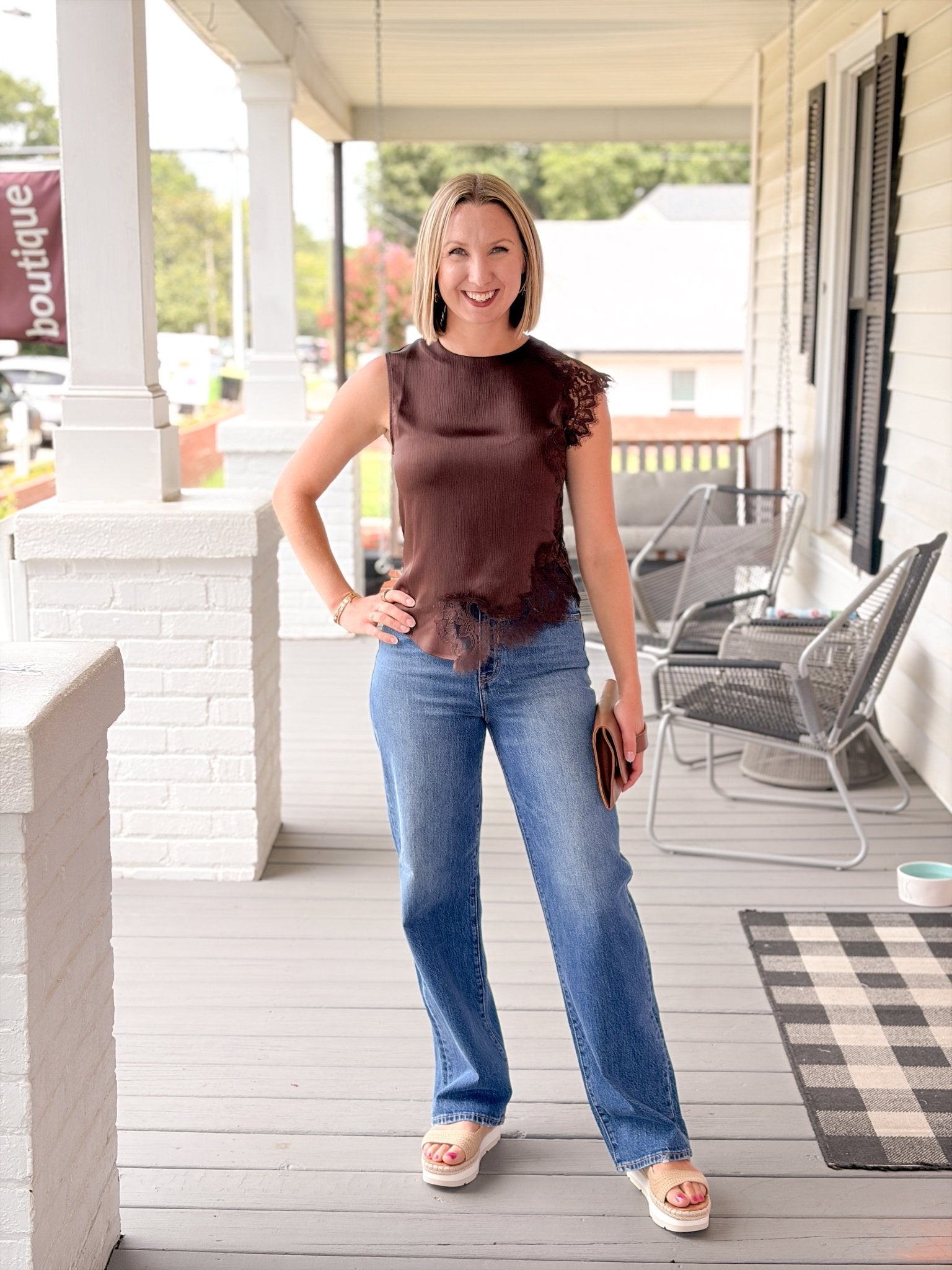 Rose & Lee Co Peyton Top, Brown Work Tops