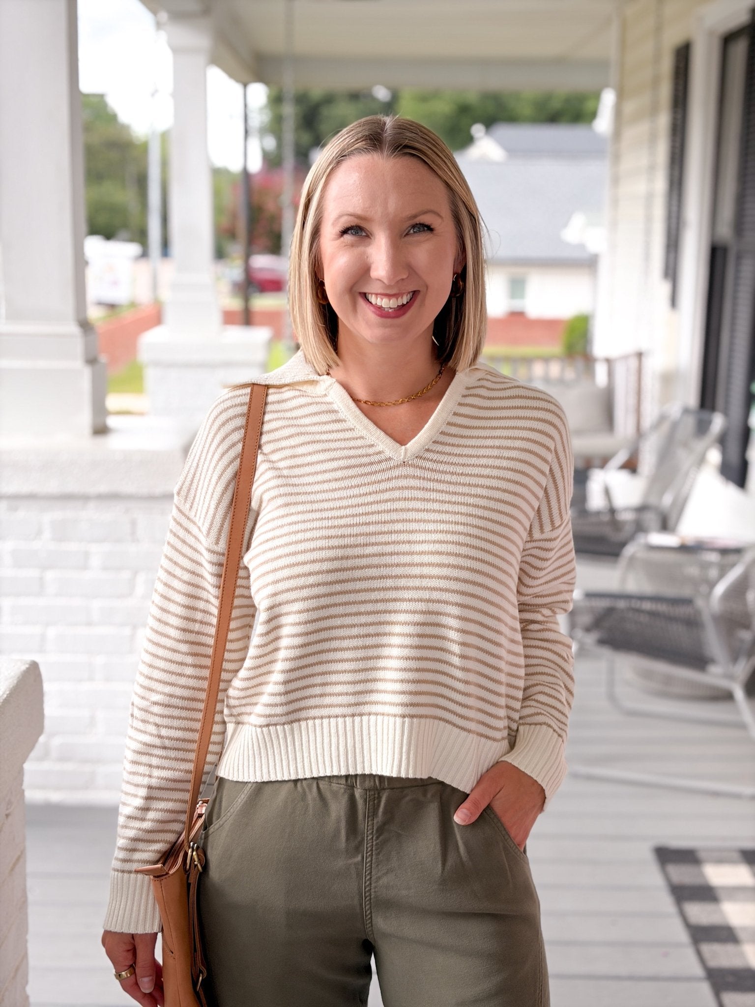 Rose & Lee Co Sarah Sweater, Tan/Cream Stripe Sweaters