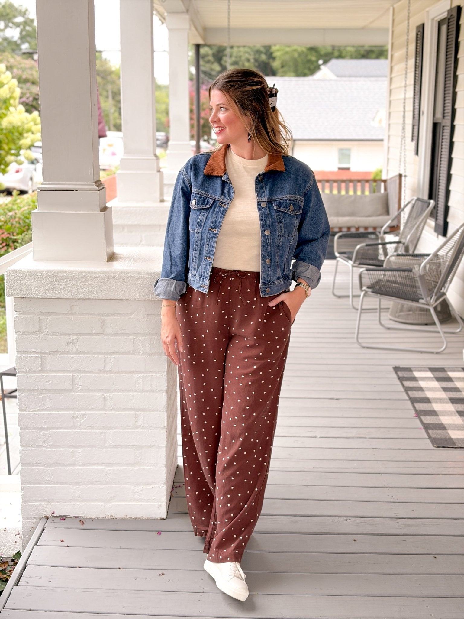 Rose & Lee Co Lucy Pants, Chocolate Polka Dot by Marine Layer Pants