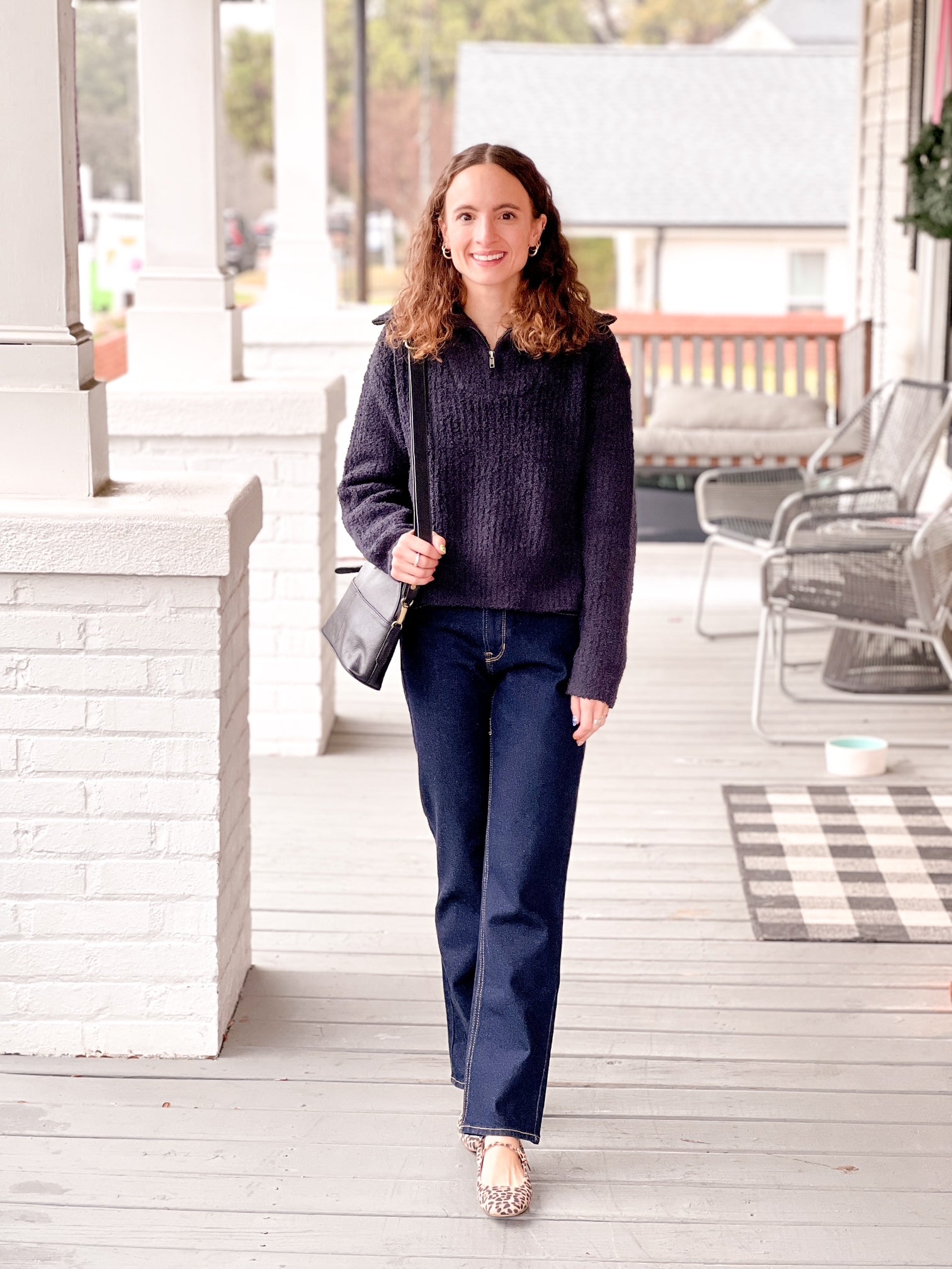Black Fuzzy and Soft Cropped Half-Zip Sweatshirt