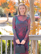 Burgundy/Green Sheer Midi Dress