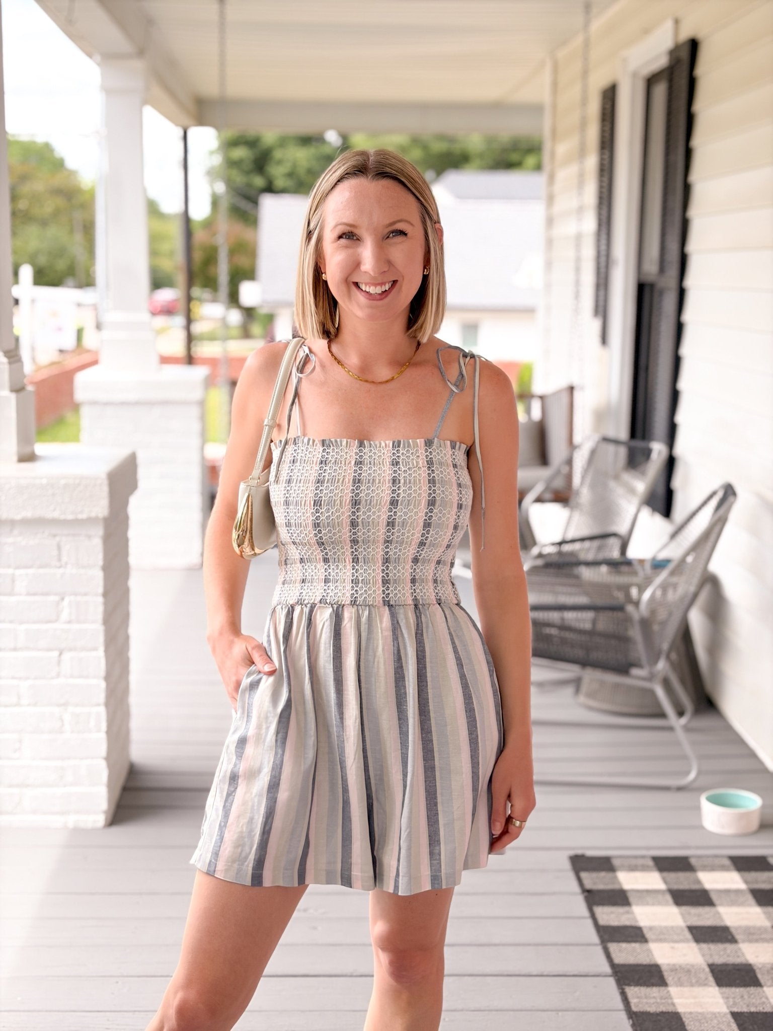Rose & Lee Co Lara Romper, Sweetgrass Stripe Romper