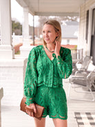 Green Lace Long Sleeve Top