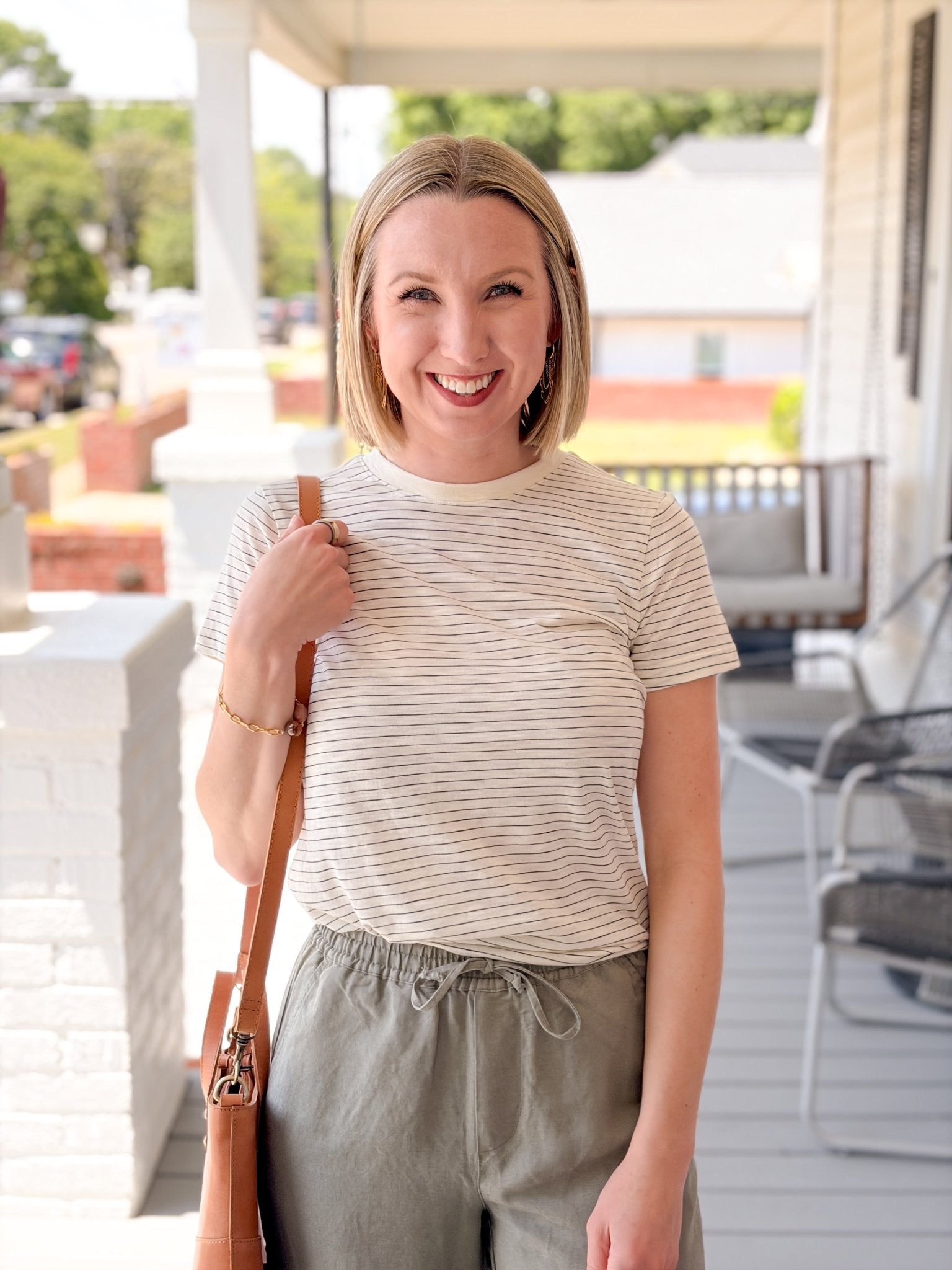 Rose & Lee Co Sarah Tee, Ivory/Black Stripe short sleeve