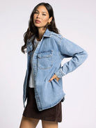 Blue Denim Long Sleeve Button Up Top