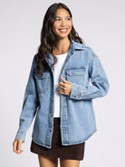 Blue Denim Long Sleeve Button Up Top