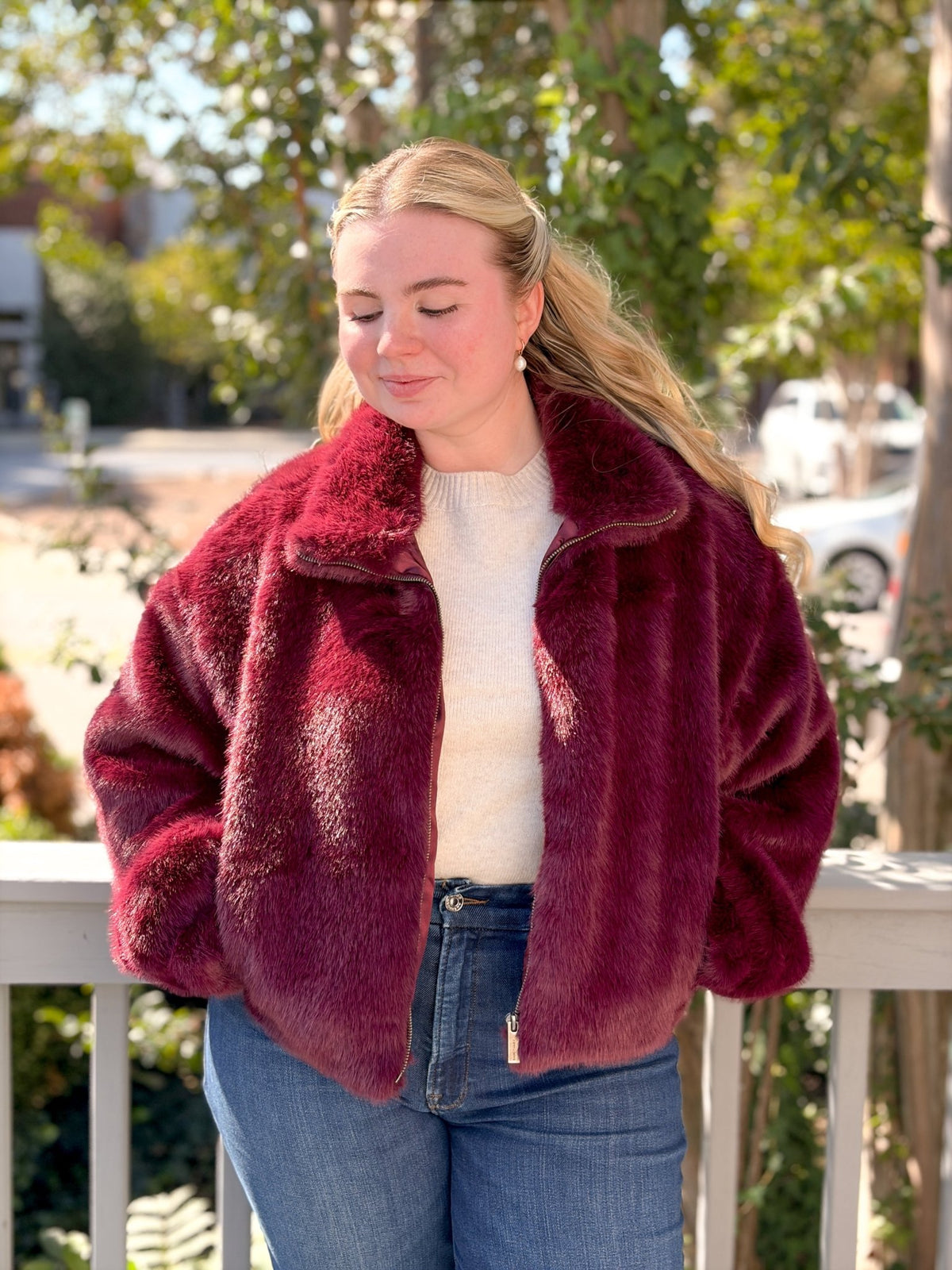 Rose & Lee Co Everest Fur Bomber Jacket, Bordeaux by Sanctuary Jackets