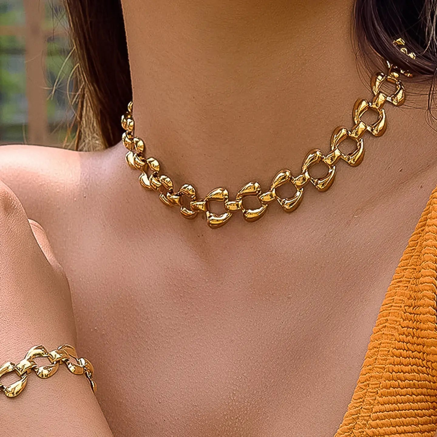 Rose & Lee Co Everly Chain Link Necklace, 18k Gold Earrings