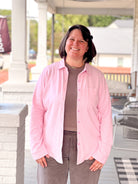 mauve heather button up long sleeve top