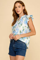 Rose & Lee Co Faith Top, Blue Floral Work Tops