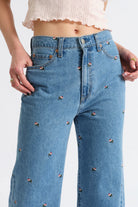Embroidered Floral High Rise Wide Leg Jeans