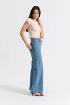 Embroidered Floral High Rise Wide Leg Jeans
