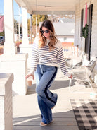 high rise denim with dark line down side