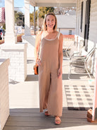 Light Brown Sleeveless Wide Leg Jumpsuit