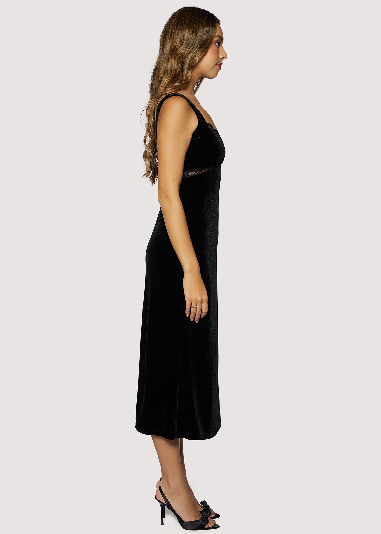 Black Sleeveless Midi Dress with Lace Detailing