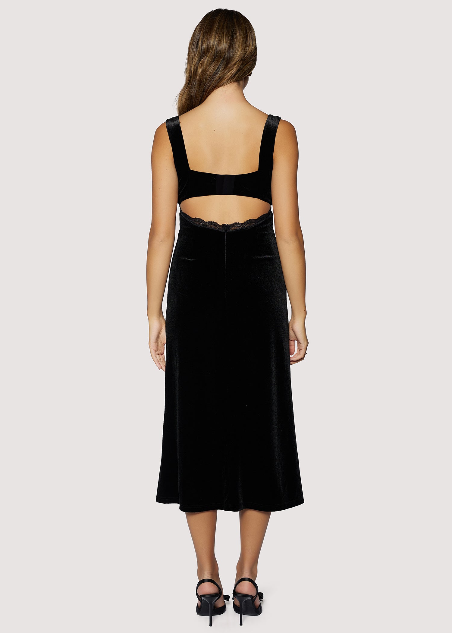 Black Sleeveless Midi Dress with Lace Detailing