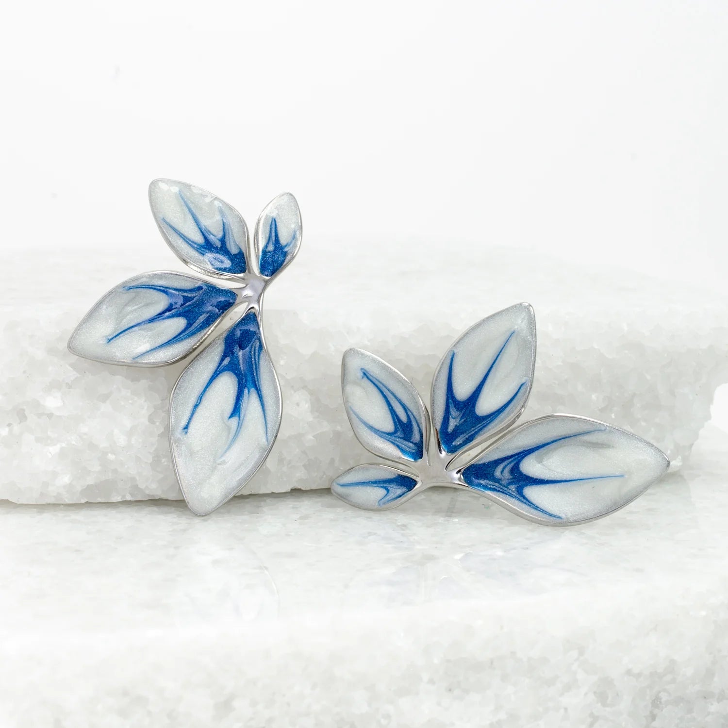 Rose & Lee Co Flourish Leaf Earrings, Silver & Blue Earrings