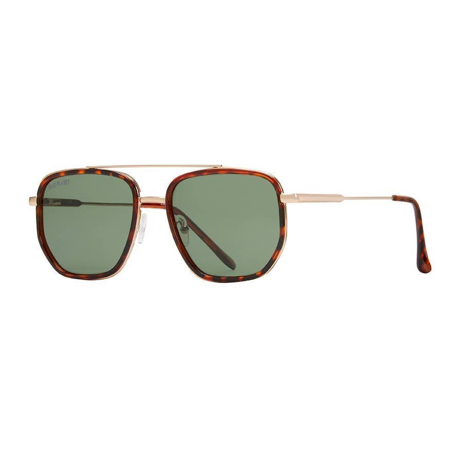 Rose & Lee Co Flynn Sunglasses, Brown Tortoise + Matte Gold + Grey Green Polarized Accessories