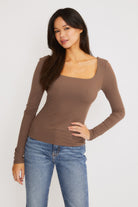 Brown Long Sleeve Ribbed Top