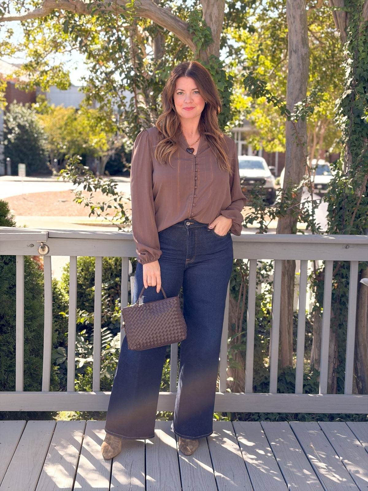Rose & Lee Co Gabriella Top, Brown/Gold Work Tops