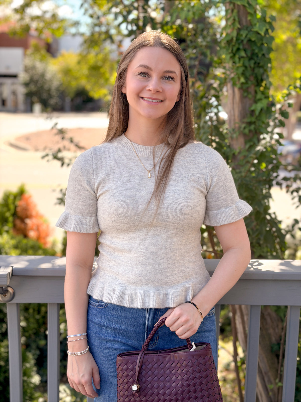 Rose & Lee Co Gail Top, Greige short sleeve