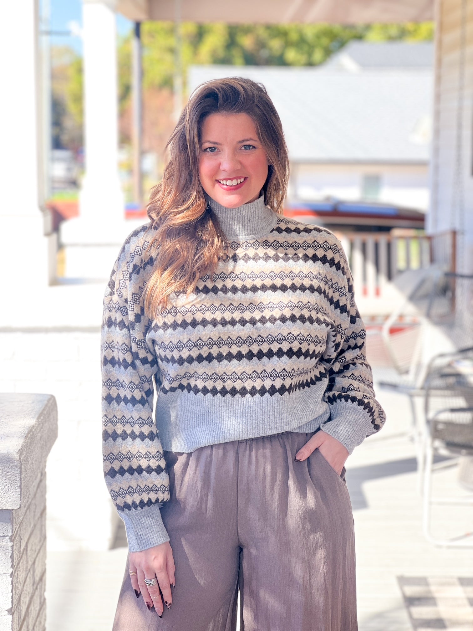 Light Grey Printed Turtleneck Sweater